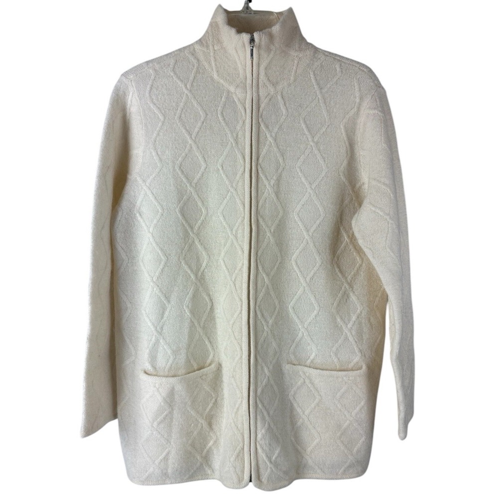 Talbots Jacket M Zip Up 100% Wool Cardigan Classic Minimalist Old Money Preppy